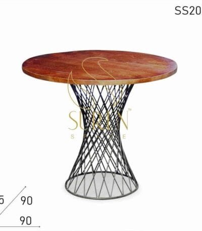 Artistic Metal Base Solid Wooden Top Bistro Cafe Table