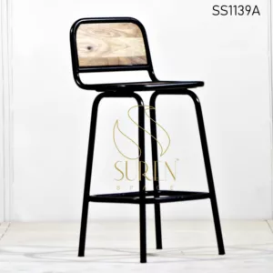 Black Metal Frame Solid Wood Curved Bar Chair
