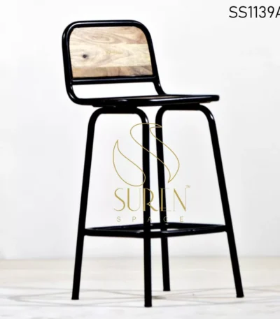 Black Metal Frame Solid Wood Curved Bar Chair