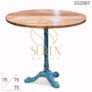Blue Distress Cast Iron Folding Solid Top Bistro Cafe Table