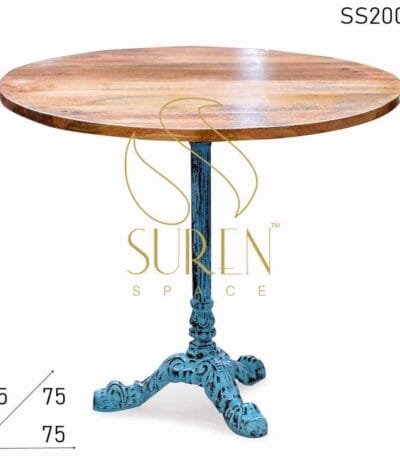 Blue Distress Cast Iron Folding Solid Top Bistro Cafe Table