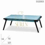 Blue Distress Mango Ruff Wood Distress Center Table