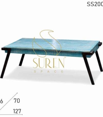 Blue Distress Mango Ruff Wood Distress Center Table