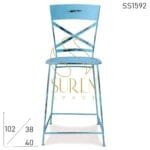 Blue Distress Metal Frame Bar Brewery Chair
