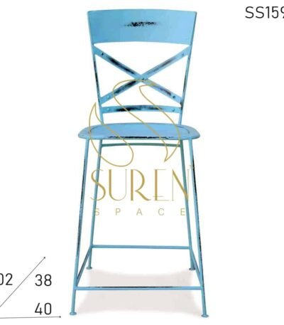 Blue Distress Metal Frame Bar Brewery Chair