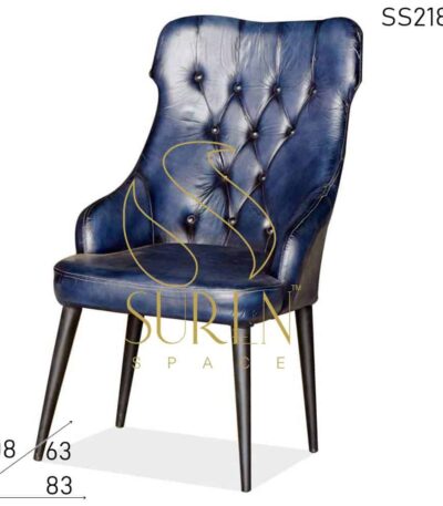 Blue Leather Tufted High Back Fine Dine Restaurant Chair