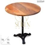Cast Iron Acacia Wood Round Shade Cafe Bistro Table