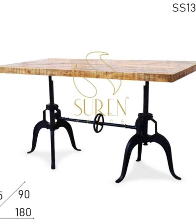 Cast Iron Adjustable Mango Wood Top Regular Cum Bar Table