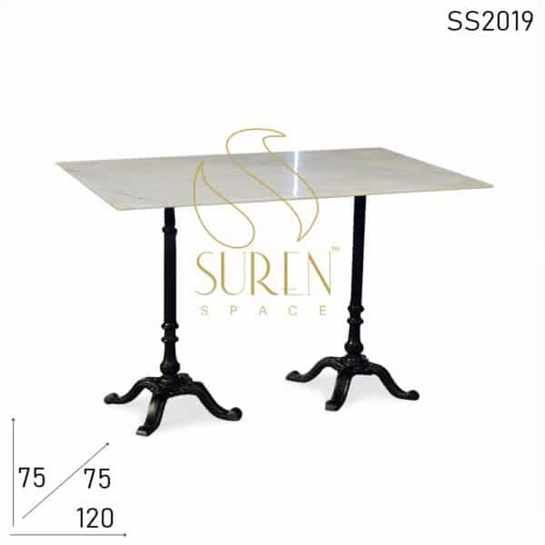 Cast Iron Dual Base Marble Top Folding Outdoor Table