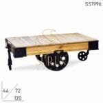 Cast Iron Multi wheel Solid Wood Retro Style Center Coffee Table