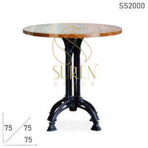 Cast Iron Round Reclaimed Top Heavy Base Bistro Cafe Table