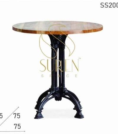 Cast Iron Round Reclaimed Top Heavy Base Bistro Cafe Table