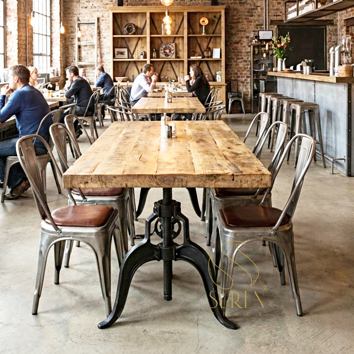 Cast iron industrial restaurant furniture design Cast Iron Adjustable Mango Wood Top Regular Cum Bar Table - Image 1