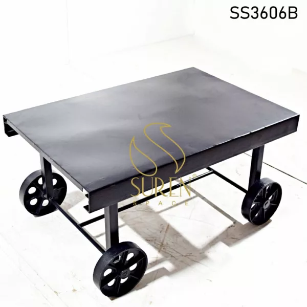 Casting Wheel Heavy Movable Metal Center Coffee Table Casting Wheel Black Finish Center Table 2 jpg