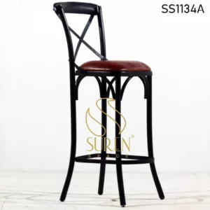 Cross Back Metal Leather Seating Bar Height Club Chair