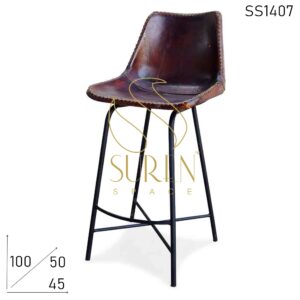 Cross Leg Metal Base with Pure Leather Seating Bar Chair