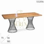 Decorative Metal Leg Folding Acacia Wood Restaurant Dining Table