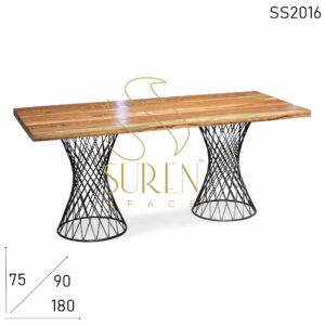 Decorative Metal Leg Folding Acacia Wood Restaurant Dining Table