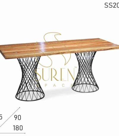 Decorative Metal Leg Folding Acacia Wood Restaurant Dining Table