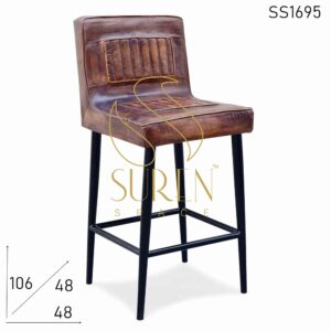 Distress Finish Stitched Leather Metal Frame Bar Brewery Chair