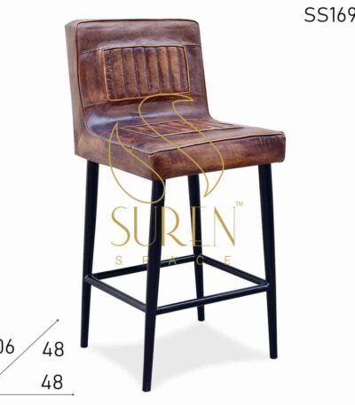 Distress Finish Stitched Leather Metal Frame Bar Brewery Chair