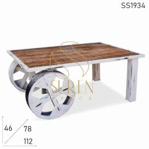 Distress Round Wheel Mango Industrial Center Table