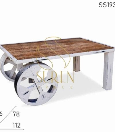 Distress Round Wheel Mango Industrial Center Table