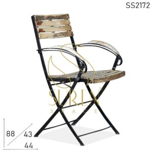 Distress Wood Metal Folding Safari Camping Chair