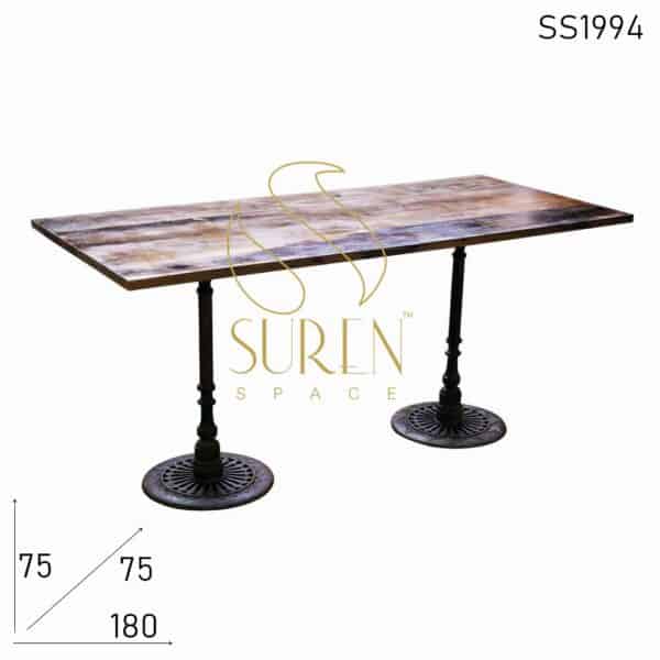 Dual Base Cast Iron Solid Wood Folding Semi Outdoor Table