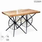 Duel Wheel Natural Acacia Wood Restaurant Dining Table