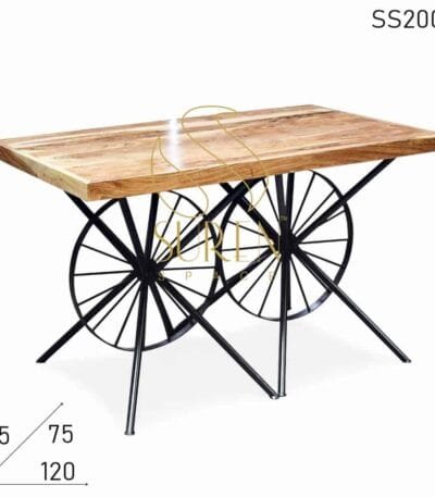 Duel Wheel Natural Acacia Wood Restaurant Dining Table