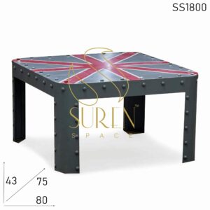 Flag Pattern Metal Button Industrial Center Table