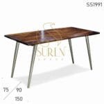 Folding Metal Leg Walnut Finish Mango Wood Dining Table