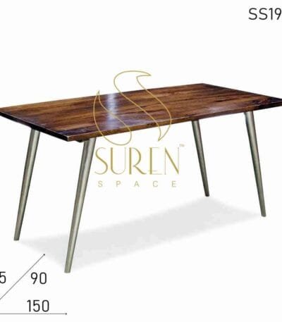 Folding Metal Leg Walnut Finish Mango Wood Dining Table