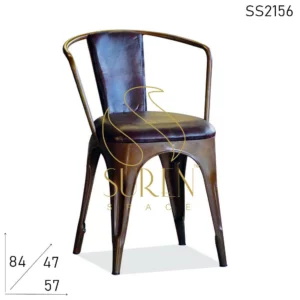 Genuine Leather Seat & Back Metal Rustic Industrial Chair