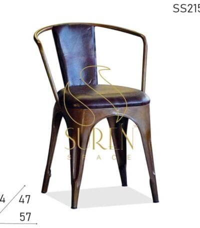 Genuine Leather Seat & Back Metal Rustic Industrial Chair