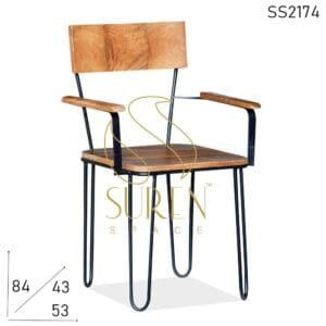 Hair Pin Design Industrial Semi Outdoor Iron Wood Chair