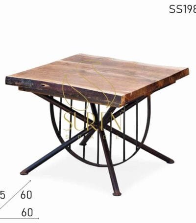 Half Round Metal Wheel Live Edge Coffee Center Table