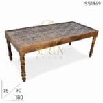 Hand Crafted Carved Design Glass Top Folding Dining Table