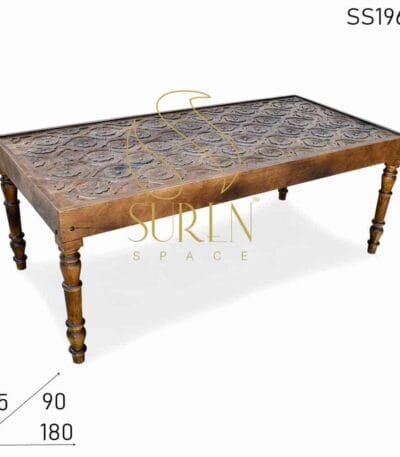 Hand Crafted Carved Design Glass Top Folding Dining Table