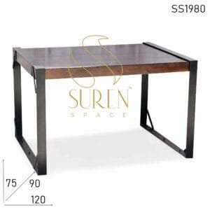 Industrial Base Mango Wood Walnut Finish Restaurant Table