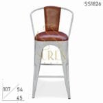 Leather Seat Back White Metal Brewery Brew Pub Bar Chair