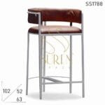 Leather Seat Back White Metal Frame Bar Pub Chair