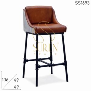 Leather Seating Metal Back Iron Leg Bar Chair