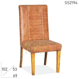 Leatherette Long Back Solid Wood Restaurant Chair