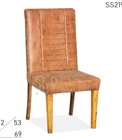 Leatherette Long Back Solid Wood Restaurant Chair