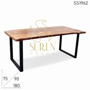 Live Edge Long Folding Metal Leg Solid Wood Dining Table