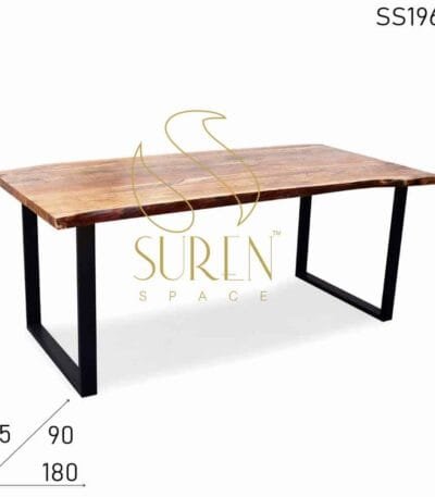 Live Edge Long Folding Metal Leg Solid Wood Dining Table