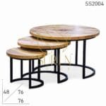 Mango Ruff Wood Metal Base Set of Three Center Table