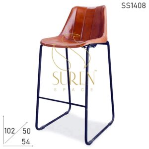 Metal Base Leather Seat Industrial Bar Pub Chair